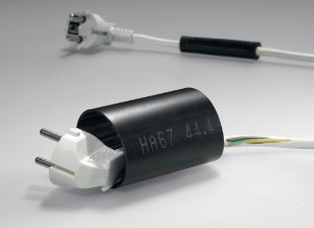 Heat shrink tubing (6:1) in combination with a power plug.